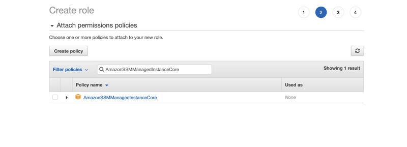 向新角色添加 AmazonSSMManagedInstanceCore 权限