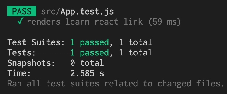 默认 App.test.js 结果