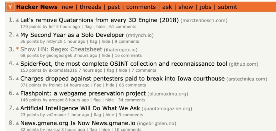 ihateregex 在 hackernews 上排名第 3
