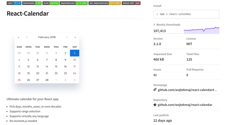 React Calendar 截图