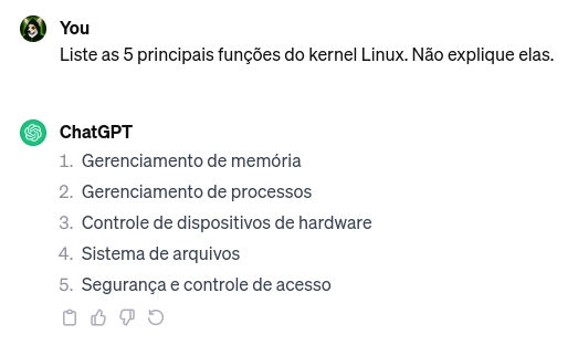提示 no ChatGPT para listar 作为 Linux 内核的 5 个原理