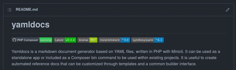 显示来自 yamldocs 项目自述文件的徽章
