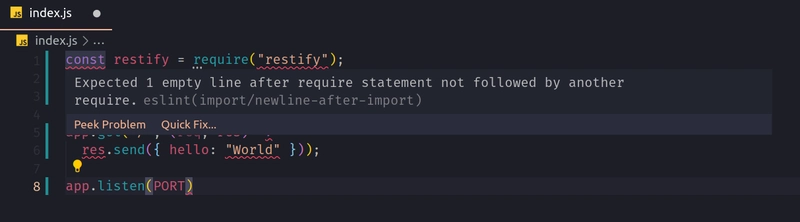 大多数 ESLint 错误都出现在 index.js 中