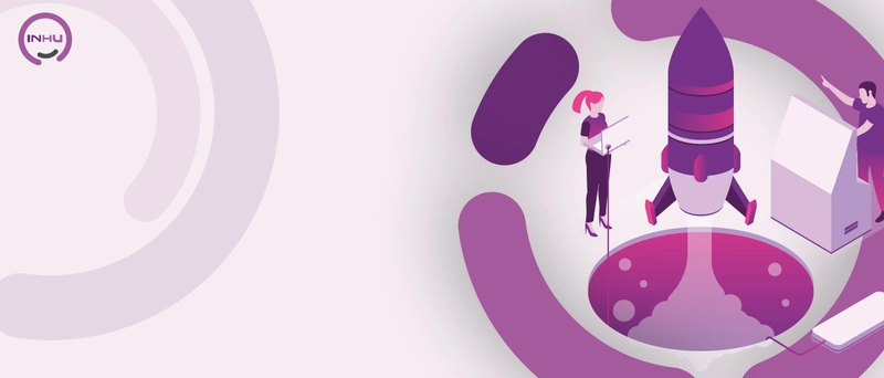 我们正在使用的背景图像，左边是空白，右边是火箭发射，颜色是 InHu 紫色、粉色和灰色