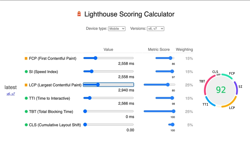 Lighthouse计算器页面截图。
