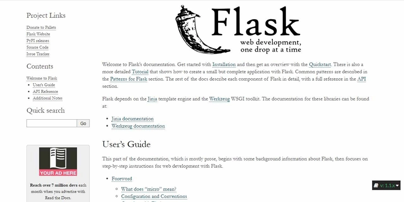 Flask Python 初学者教程 - 图片来自 Flask 官方网站。