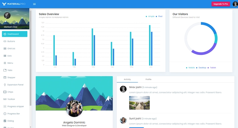 MaterialPro Angular 13 Lite - 免费模板
