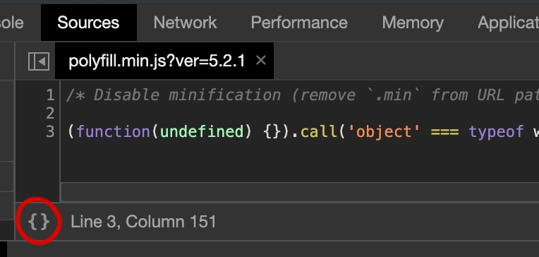 Chrome 开发工具 JavaScript 漂亮打印按钮