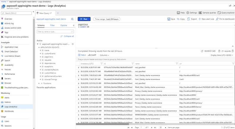 页面浏览查询结果