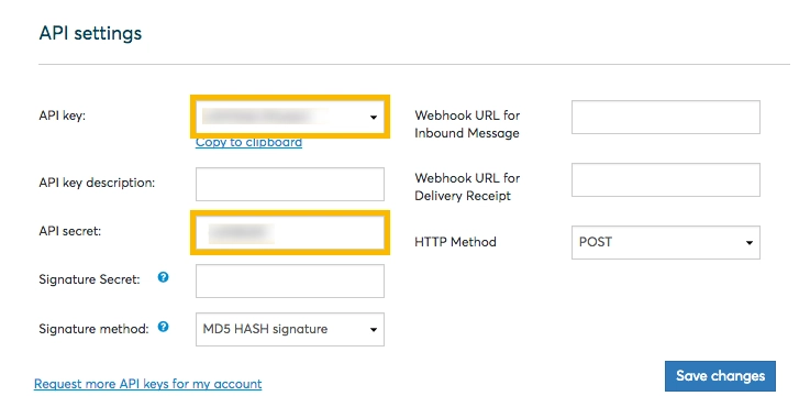Nexmo 控制面板 API 凭证