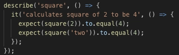在 JavaScript 版本的测试文件中，当使用字符串调用 string 时，Visual Studio Code 不再显示第 3 行的错误