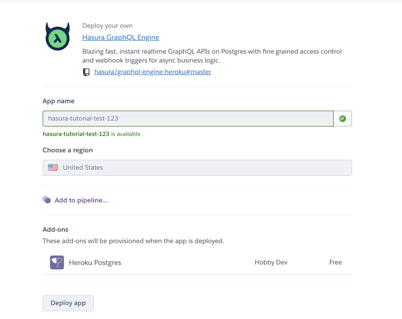 用于创建 Hasura 应用程序的 heroku 用户界面