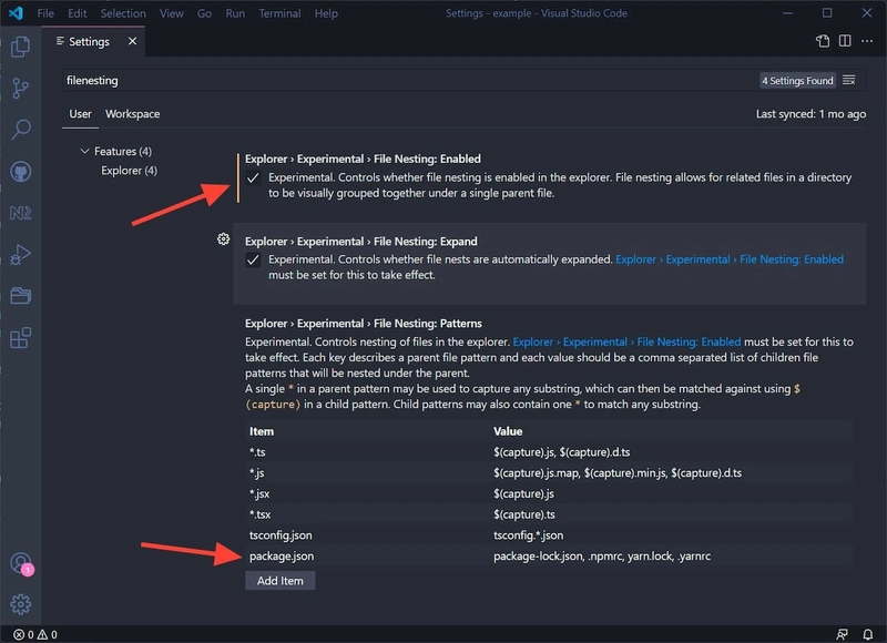 VS Code 中的文件嵌套设置
