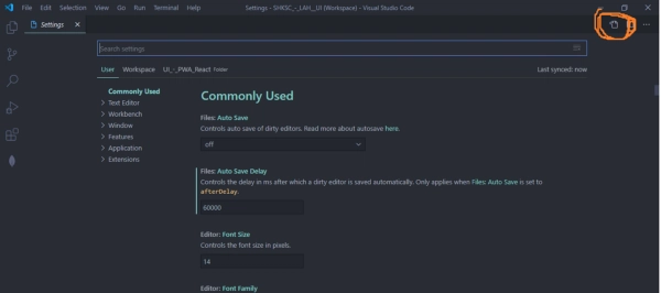 图片显示了 vscode 设置，其中 json 文件打开按钮位于