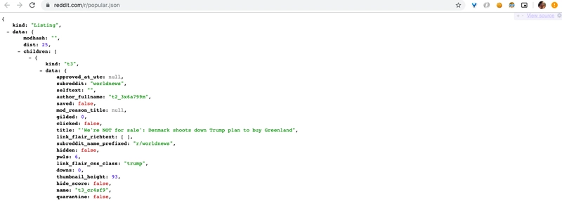 使用 JSONView 从 Reddit 格式化 JSON