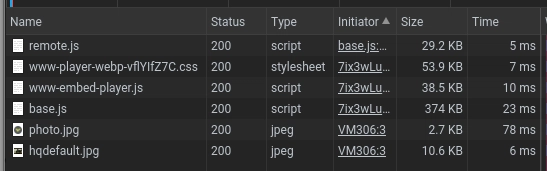 DevTools 快照显示了来自 YouTube 的 iframe 的多个请求🤨️