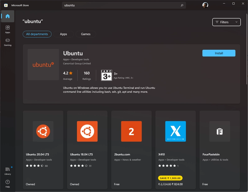 微软商店中的 Ubuntu