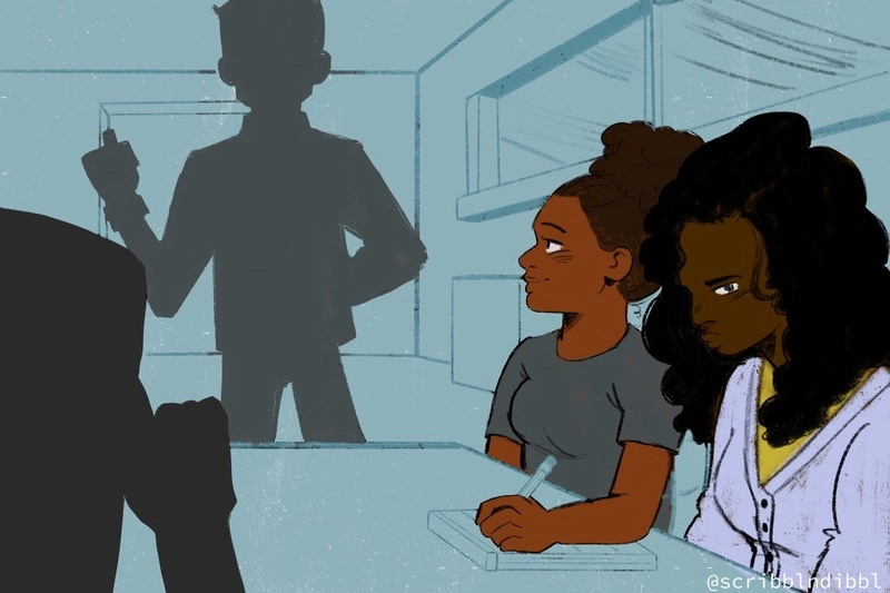 威尔逊在说话，娜迪亚在做笔记，但道森很不耐烦。