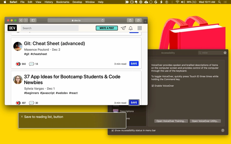 Mac 版 VoiceOver 用于在 Safari 中导航 dev.to