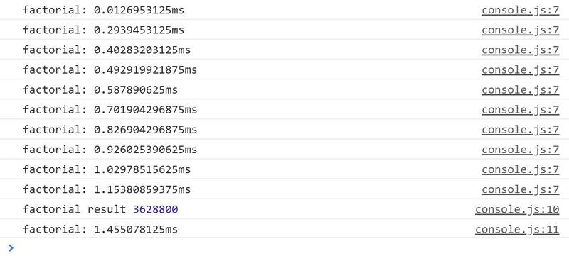 使用 console.time() 计算阶乘