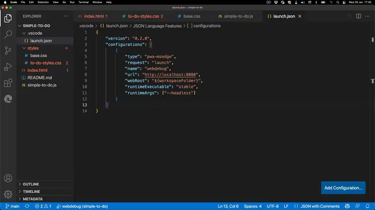在 VS Code 中启动调试会话