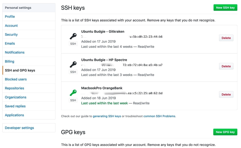 Github：列出 SSH 密钥