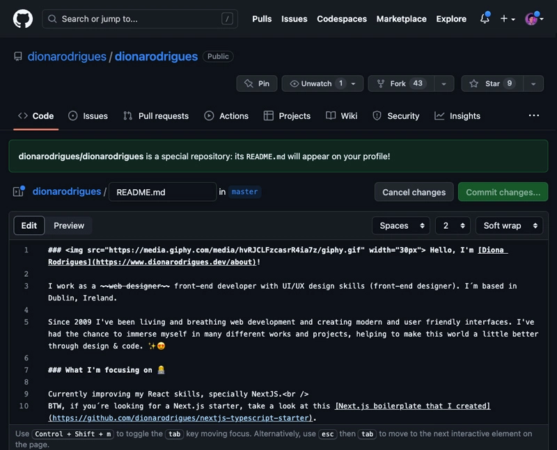 GitHub README 编辑页面