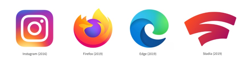 Instagram 于 2016 年重新定义了其产品形象，不再采用纯平面设计。2019 年，多家公司也走上了这条道路。