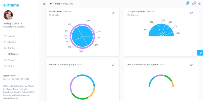 React Dashboard - Airframe，开源模板。
