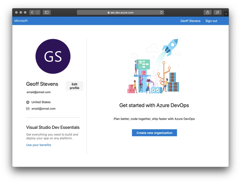 在 Azure DevOps 中创建新组织
