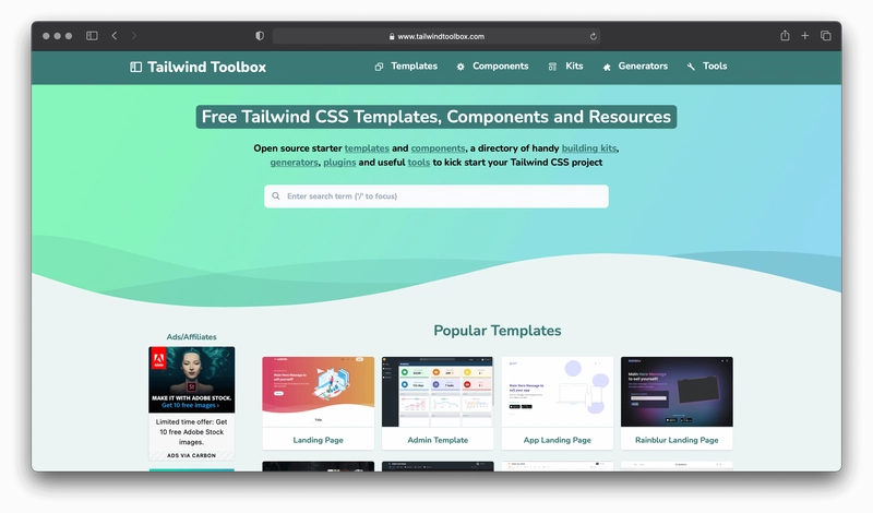 Tailwind Toolbox 网站的屏幕截图
