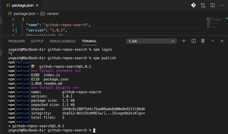 npm publish 下一版本的输出