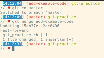 git co master，然后 git merge add-example-code