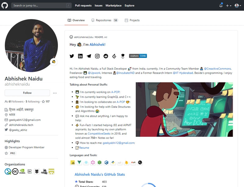 Abhishek Naidu 的 GitHub 个人资料截图