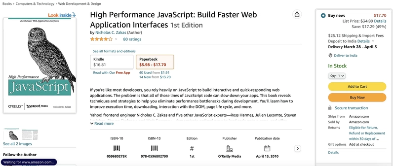 Nicholas C. Zakas 的《高性能 JavaScript》