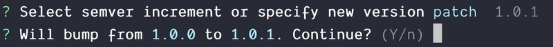 np 提示确认所选的 Semver 版本号