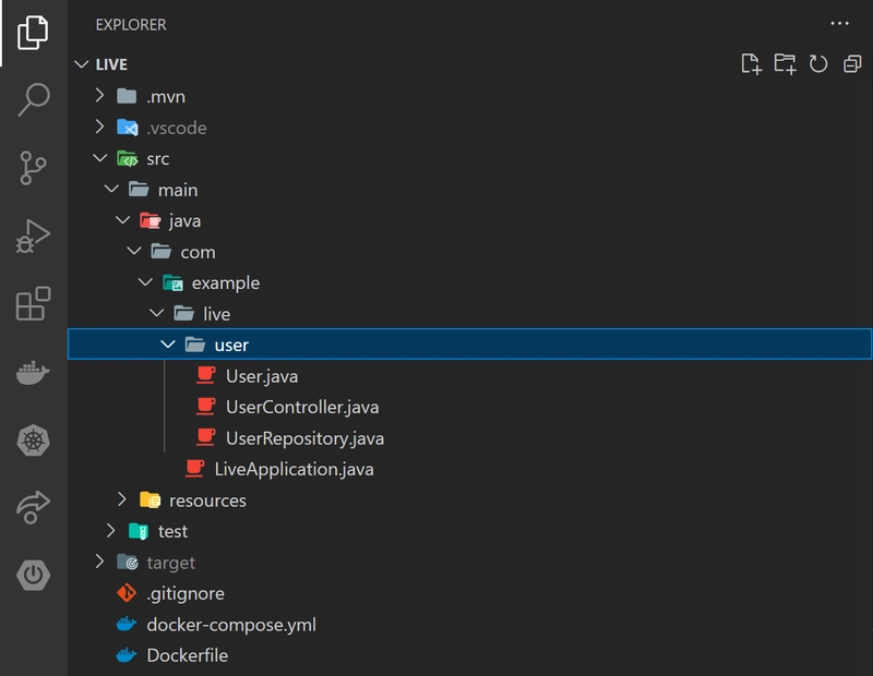 VS Code 资源管理器，其中实时文件夹下方是用户文件夹，下方是 3 个文件