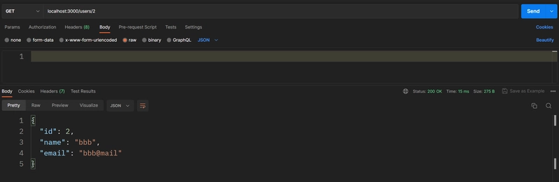 Postman 获取对 localhost:3000/users/2 的请求