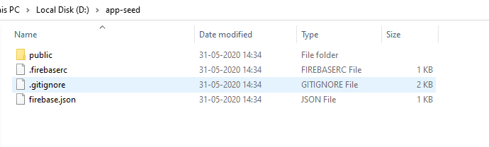 Firebase - 新项目,磁盘上的文件。