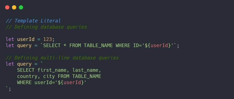 使用模板文字定义数据库查询