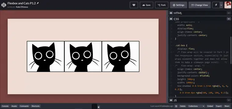 一个 gif 展示了原始 `justify-content` endraw flex-start、flex-end、space-evenly 和 space-between 等属性