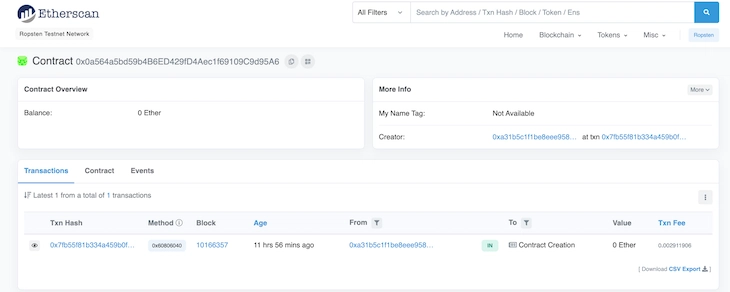 Ropsten Etherscan 合约详情展示