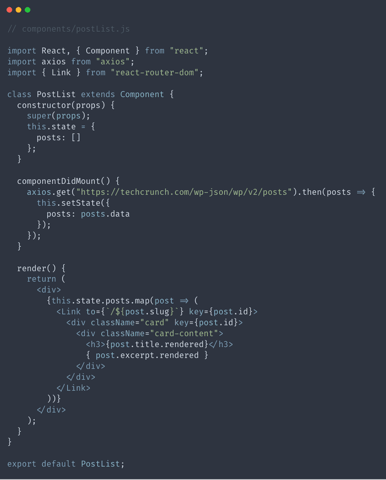 将渲染方法添加到 PostList.js