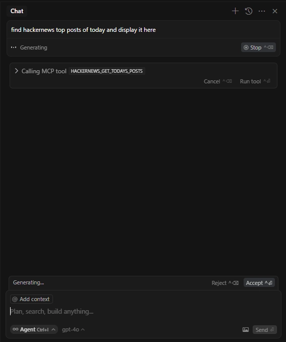要求代理聊天获取 hackernews 帖子
