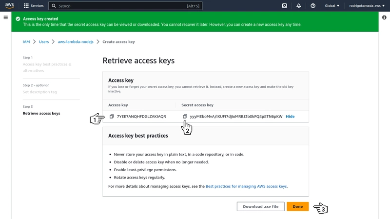AWS Lambda - 获取访问密钥