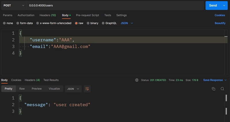 向 localhost:4000/users 发送 POST 请求