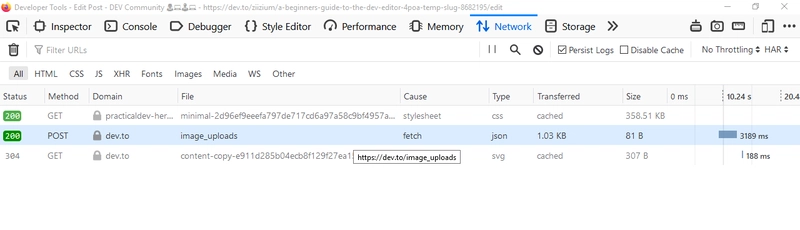 Firefox 开发者工具中显示的通过 XHR 请求上传文件