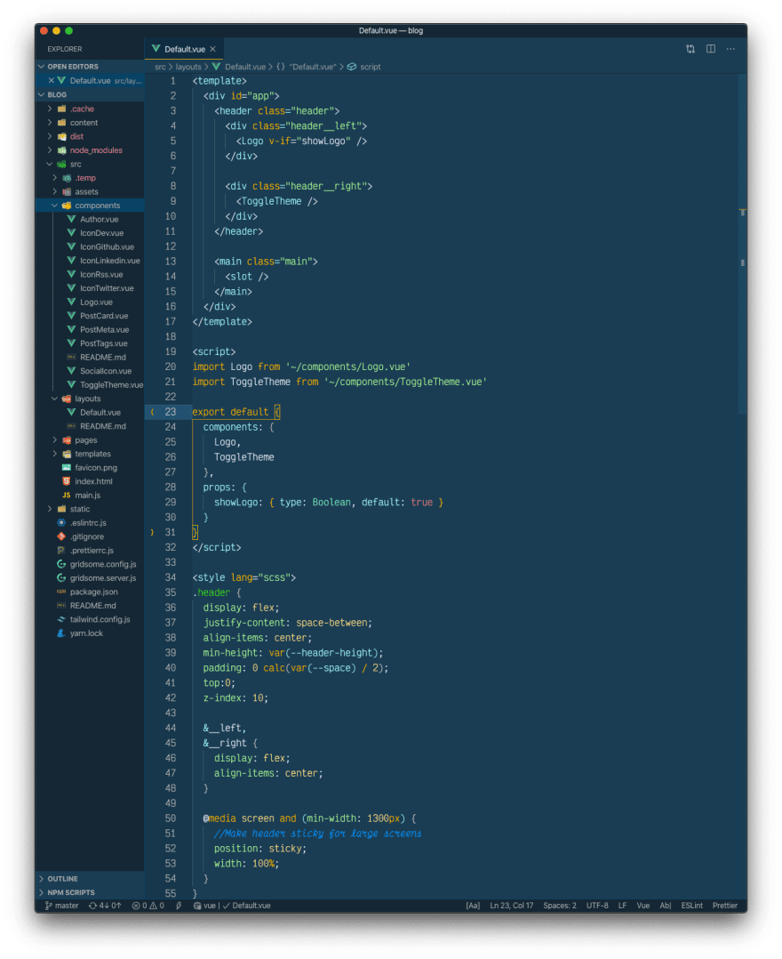 激活 cobalt2 主题的 Vue.js 文件