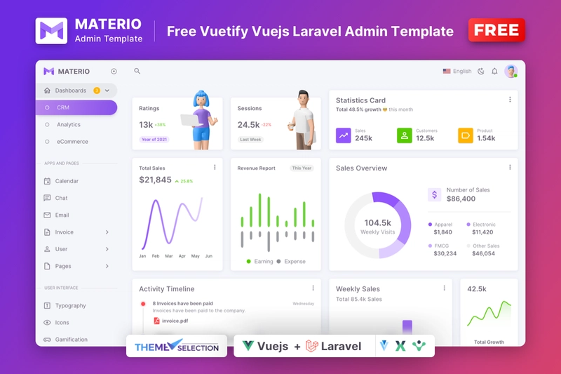 Materio 免费 Vuetify VueJS Laravel 管理模板