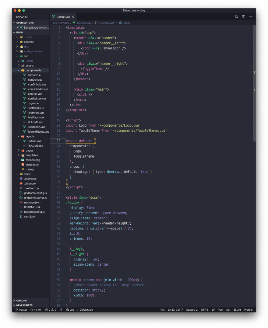 激活 Dracula 主题的 Vue.js 文件